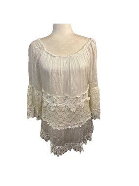 Le Marais Lace Silk Off Shoulder Blouse Relaxed Fit Fairy  Made In Italy Size Sm